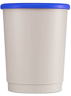 achilles Kaffeebecher mit Deckel, Kunststoffbecher, Mehrwegbecher, Trinkbecher, LFGB geprüft, spülmaschinenfest, stapelbar, 330 ml, Becher grau, Deckel blau, 100 Stk.