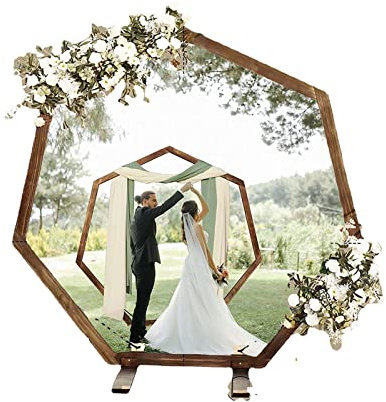 Wooden Wedding Arch 7.2FT, Heptagonal Wedding Arches for Ceremony,Parties, Outdoor, Backdrops, Garden Decorations,Wooden Arch Rustic Decorations