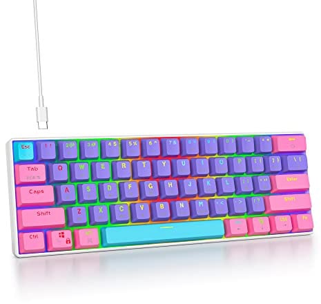 SOLIDEE mechanische gaming tastatur 60 prozent,61 Tasten kompakte mechanische tastatur RGB Hintergrundbeleuchtung,60% prozent tastatur mechanisch QWERTY,Roter Schalter für Win/Mac PC Laptop(61 Purple)
