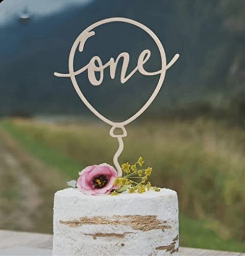 YQ-BEST Wooden One Cake Topper Balloon Shape Cake Picks First Birthday Cake Decorations for Baby Shower Anniversary 1st Birthday Party Supplies