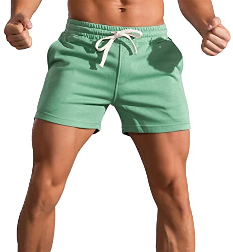 Panegy Herren Sweatshorts Kurze Jogginghose Baumwolle Relaxshorts Atmungsaktive Sport Shorts für Joggen Yoga Training Grün S