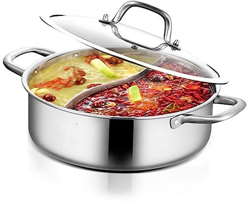 Hot Pot Herd 28cm/32cm mit Trennwand Yuan Yang Töpfe Shabu Topf Kochtopf Suppentopf Induktionstopf Wok Kochgeschirr für Induktion Kochfeld Gasherd Dual Seitige Suppe Kochgeschirr (32cm)