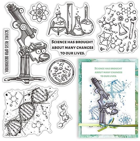 CRASPIRE Wissenschaft Klare Gummistempel Experiment DNA-Mikroskop Reagenzglasbecher Transparenter Vintage-Poststempel Silikonsiegel Stempel Journaling Kartenherstellung Diy Scrapbooking Fotoalbum