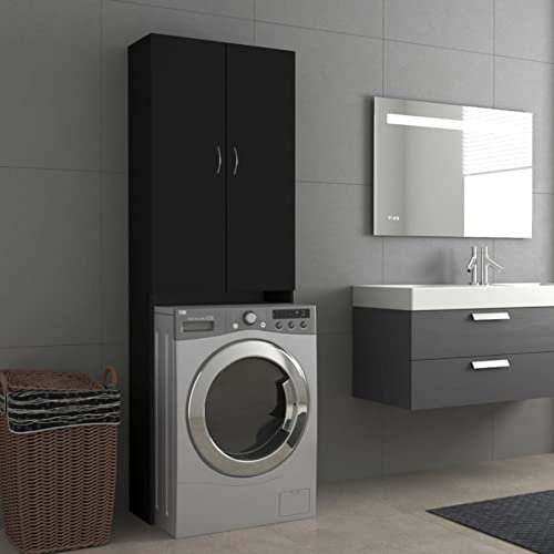 BaraSh Armario de Lavadora Mueble Lavadora Armario Alto de baño Encima de la lavador estanteria Lavadora Negro 64x25,5x190 cm