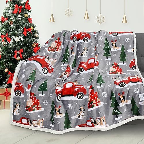 Christmas Throw Sherpa Blanket 130 x 150 cm Xmas Pattern, caldo morbido soffice Sherpa Throw TV Blanket Coperta decorativa per letto Couch Holidays Truck