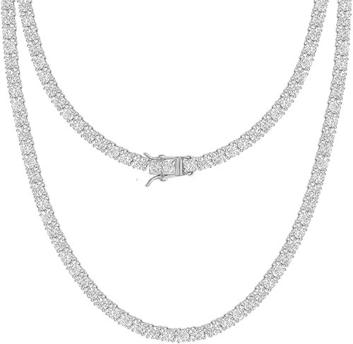 Michooyel Tennis kette 3/4/5/6mm, Gold/Silbrig beschichtet Tennisketten Damen Silber , Iced Out Kette Herren Goldketten Silberkette mit 5A Zirkonia Steine, Hip Hop Kette für Männer Frauen 40-60CM