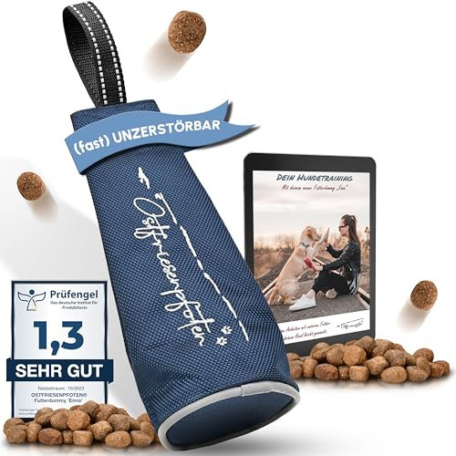 Ostfriesenpfoten® - extrem strapazierfähiger Futterbeutel 'Enno' | ohne Metallösen | Dunkelblau | Größe S | geeignet für alle Hunderassen - waschbarer Futterdummy inkl. eBook für Dein Agility-Training