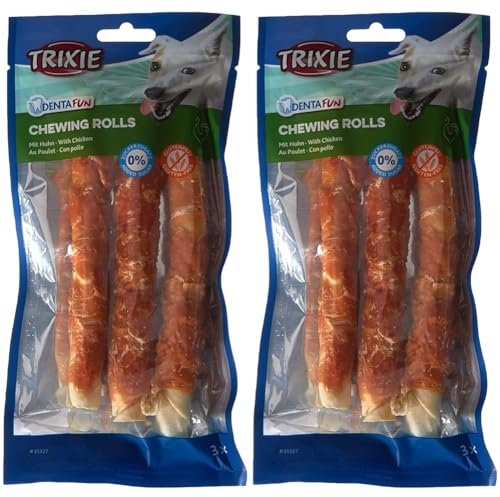 TRIXIE glutenfreie Hühnchen Kaurollen Denta Fun Chicken Chewing Rolls, 17 cm, 3 St./140 g - 31327 (Packung mit 2)