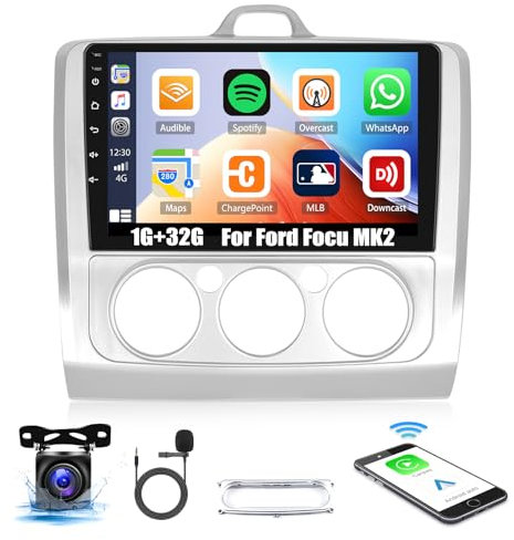 CAMECHO Android 13 Autoradio mit Carplay/Android Auto für Ford Focus Mk2 2004-2011, 9 Zoll Bildschirm Autoradio Doppel Din mit Bluetooth, Navi, WiFi, Hi-Fi, FM/RDS, Rückfahrkamera, CANBUS