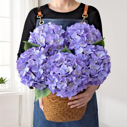JINWOE Künstliche Hortensien aus Seide, 50,8 cm, groß, lebensechte künstliche Hortensien mit Stielen, Blumenstrauß für Zuhause, Tischdekoration, Hochzeit, Babyparty, Garten, Party, Dekoration, 5 Stück