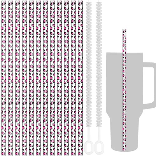 NiHome Lot de 12 pailles de rechange élégantes en plastique imprimé léopard pour gobelet Stanley, 30,5 cm de long, compatibles avec les tasses de 1184 ml et 887,5 ml, matériau PETG durable sans BPA,