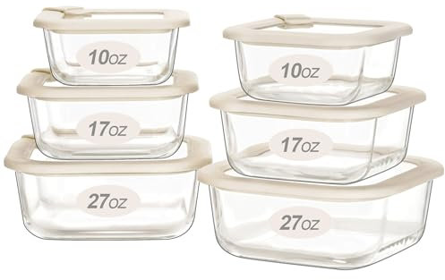 Urban Green Glass Food Storage Containers, BPA-Free, (‎Ivory White -6p)