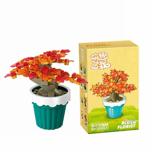 LOTOLO Mini Flower Succulent Bonsai Building Block Set,Simulation Pot Plant Artificial Particle Flower Botanical Collection Construction Building Bricks Toy,Home Decors (Maple)