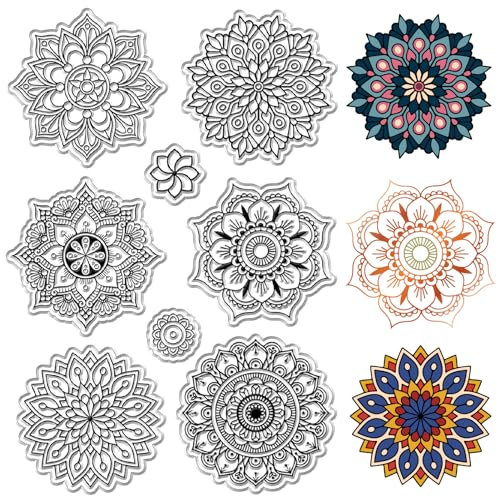 craspire Mandala Floral Klare Gummistempel Wiederverwendbare Blumen Boho Yoga Transparente Silikonstempelsiegel Vintage Für Tagebuchkartenherstellung Dekor DIY Scrapbooking Zubehör Basteln