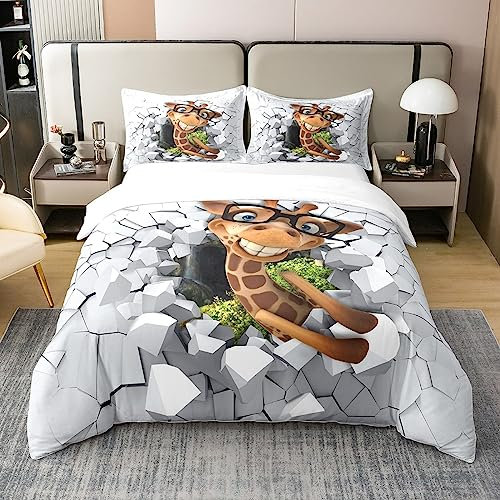 Loussiesd Süße Giraffe Bettwäsche Set 100% Baumwolle 135x200cm Zoo Tiere Bettbezug Set 100% Baumwolle für Kinder Jungen Mädchen Jugendliche Tiere Betten Set Wildlife Bettwäsche-Set 2Stück Zipper