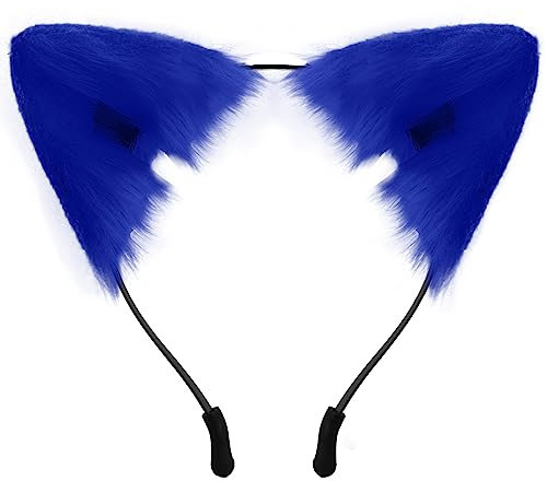 SycloPak Katzenohren Haarreif,Katzenohren,Katzenohren Haarreif Damen,Cat Ears,Haarreif Blau,Fuchs Ohren,Katzen Ohren,Katzenohren Halloween,Plüsch Stirnband Schwarzen Katzenohren Stirnband Cosplay