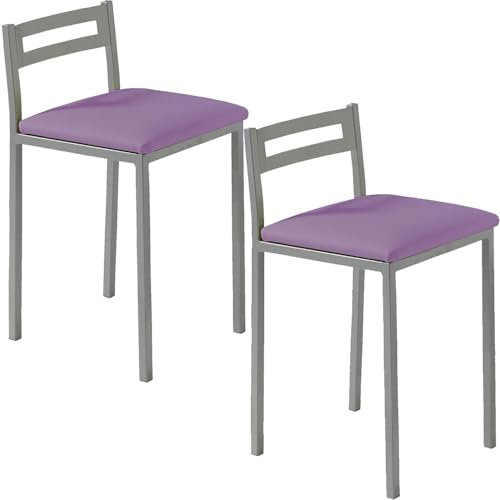 MOMMAHOME® Taburetes de Cocina - Pack 2 Taburetes de Cocina, Banquetas, Taburete Bar, Material Metal/Ecopiel, MOLI, Medidas 34x34x65cm (Morado/Plata)