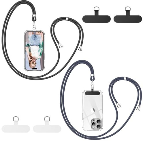 caslord Handyband Universal, 2 Stück Handyband und 4 Universelles Pad, Handyband mit Hülle kombinierbar, Einstellbar und Abnehmbar - Schwarz+Dunkelgrau