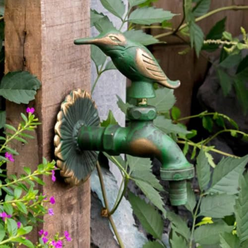 Grifo al aire libre vintage, latón exterior del grifo con bibcock en forma de pájaro, grifo exterior montado en la pared, fauce de agua al aire libre para tubería de agua de 3/8 pulgadas (estilo 1)