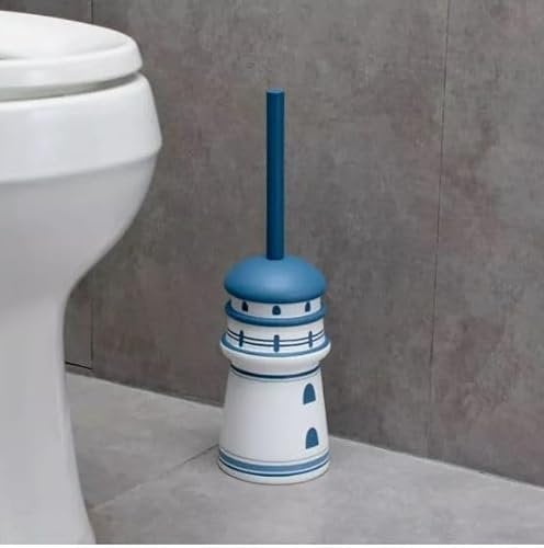 New Unique Lighthouse Toilet Brush Blue Seaside Beach Home Decor Coastel Clean