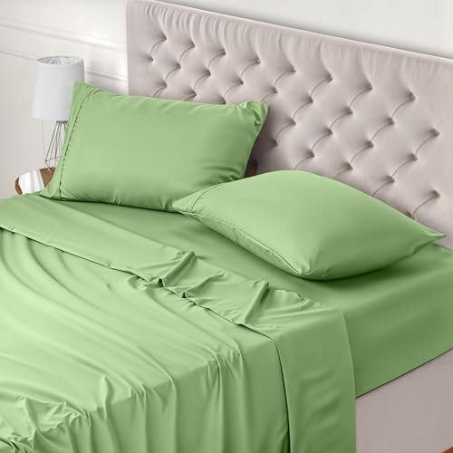 Utopia Bedding - Set Lenzuola Letto Una Piazza e Mezza 4 Pezzi 135x190 cm - Poliestre di Microfibra - Oeko-Tex Certificato - Lenzuolo con Angoli, Lenzuolo Piatto e 2 Federe 50x75, Verde Salvia
