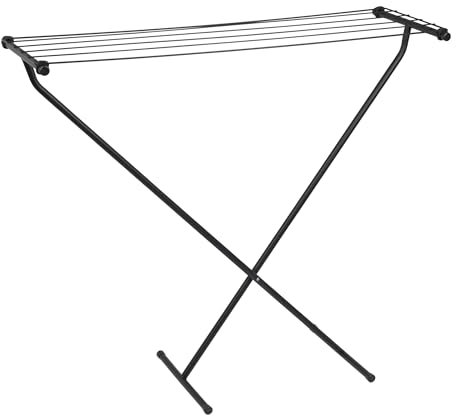 Beldray Flatbed Foldable Compact Clothes Rack, Indoor Airer, 6M Space Over 6 Drying Bars, Lightweight, Assemble, Max Load 6kg, Hanging Hook for Easy Storage, Carbon Steel, Black, Single