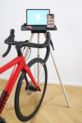 Indoor Bike Tablet Table with Smartphone Holder and Wooden Legs, 3D Printing Technology, Perfect for Zwift, Bicycle Fan Gift