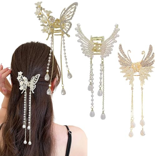WhaleO 3 Pièces Pince Cheveux Femme Pince Cheveux Papillon Pince Cheveux Metal Petite Pince Cheveux Pince Cheveux Mariage Barette Perle Cheveux Femme Pinces à Cheveux pour Cheveux Épais, Cheveux Fins