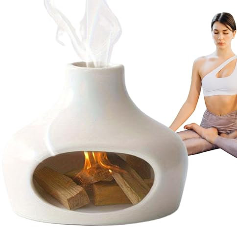 Mixnexorad Cuenco de Incienso para difuminar, Quemador de Incienso para Chimenea,Soporte Quemador De Incienso De Cerámica - Plato de Palos de Madera, recogedor de Cenizas, decoración de meditación