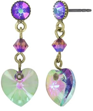 Konplott: Ohrstecker Hearts for Us, pendelnde Ohrstecker mit geschliffenem Kristallherz, für Damen/Frauen (grün-lila)