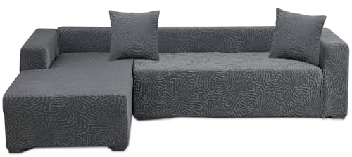 ShowyLive Sofa Überzug Couch Überzug 2er Set für Ecksofa L-Form Sofabezug 3 Sitzer+4 Sitzer, mit 2 Stück Kissenbezug, Grau Blumenmuster
