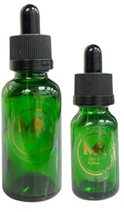 Pack of 2 Glass Cosmetic Face Serum Bottles, Glass Dropper Bottles, Salon Hair Essential Oil Dropper Bottles (15ml - 30ml), Organiser, Refillable, Durable, Precision Dropper, Skincare - 4600 (GREEN)