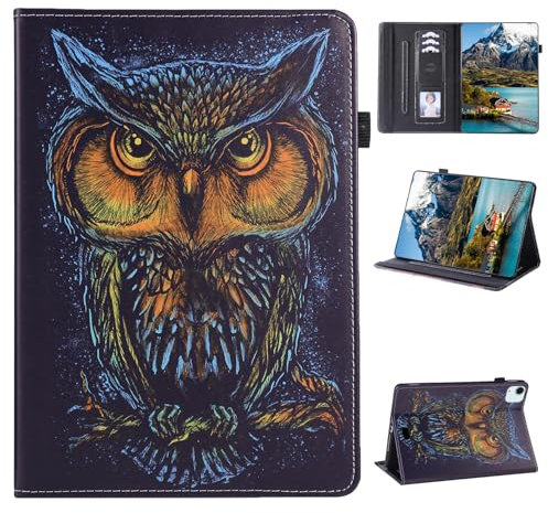 Rosbtib Schutzhülle für iPad Air 11 (M3/M2 2025/2024) / iPad Pro 11 Modell 2022/2021/2020/2018 / iPad Air 5. / 4. Generation, Folio Tablet Schutzhülle mit Ständer und Kartenhalter, Eule