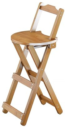 Générique Tabouret de Bar Pliant en Bambou avec Dossier et Repose-Pieds, 45/62/74 cm Chaise Haute de Cuisine Portable pour Cuisine, Jardin et Salle À Manger(Wood,62cm/24in)