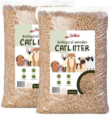 Jelka Holzstreu Katzenstreu 2 x 10KG (20kg - 40L) - Biologisch abbaubare Holzkörner - 100% Natur