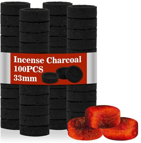MAQIHAN 100PCS Incense Charcoal Briquettes - Charcoal Tablets Incense Burner Charcoal Burning Discs Resin Burner Grilling Quick Light Natural Charcoal Instant Fire Coals Supplies