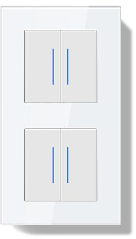 BSEEDLIFE Double Interrupteur Mural,Interrupteur Encastrable avec Indicateur LED avec Cristal Cadre en Verre,Installation Facile,Double 2 Gang 1 Voie 157 * 86mm Blanc