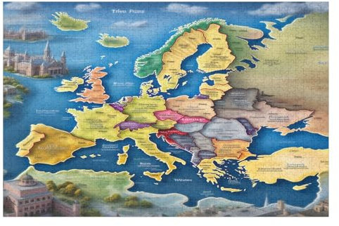 Jigsaw Puzzle Map of Europe 1000 Piece for Adults & Kids Woodiness Puzzle Family （75×50cm）