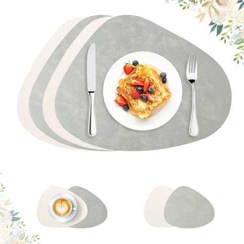 ROEOWENE 4er Set Tischsets Abwaschbar Oval Rund Leder Tischset Platzsets Abwaschbar Wasserdicht Platzdeckchen rutschfest Tischsets und Untersetzer Teller Tischuntersetzer Tischunterlage Esstisch