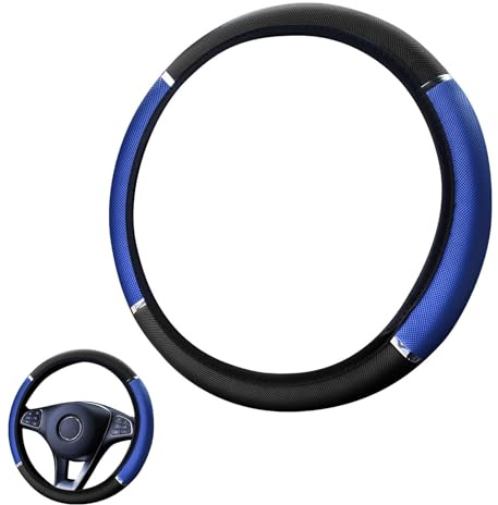 Blaue rutschfeste Lenkradhülle mit Schaumstoff-Metallverzierung für Auto | Weiche atmungsaktive Lenkradhülle aus Faserleder für runde D-Räder, Universalgröße 37–38 cm