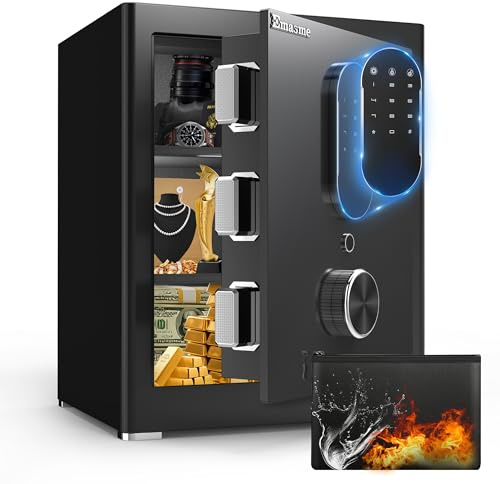 Caja fuerte para el hogar con bolsa impermeable ignífuga, caja de seguridad electrónica con estante de almacenamiento extraíble, caja fuerte personal con teclado digital para hogar, oficina, hotel