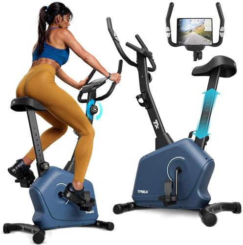 TREX SPORT Heimtrainer Fahrrad Magnetisch RIGON leise bis 120kg 8 Stufen | TX-380MB Fitnessbike, leise, LCD Display, Pulsmesser, Hometrainer, Schwarz / Marineblau