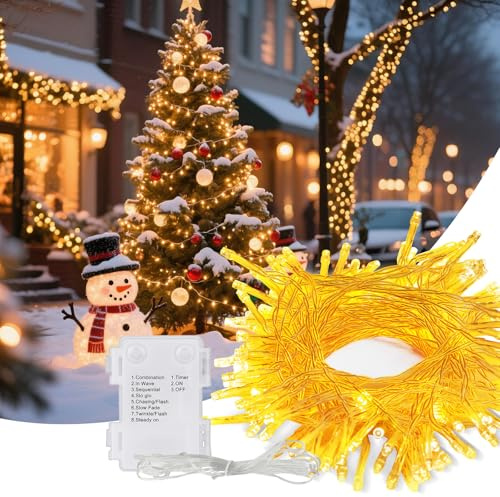 Hoteril Catena Luminosa da Esterno a Batteria, 13M, 130 LED IP65 Impermeabile, 8 Modalità con Timer Auto 6H, Decorazione Natalizia per Interni ed Esterni, Giardino, Finestre, Albero di Natale, Feste
