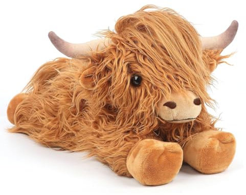 JynxtoyZeal Hochlandkuh Cow Soft Toy Plush Plüschtier Stofftiere Hochlandkuh Plushie Kuscheltier Kuh Plush Braun Cow Für Kinder Party Geburtstag Weihnachten Geschenke Dekoration-38cm