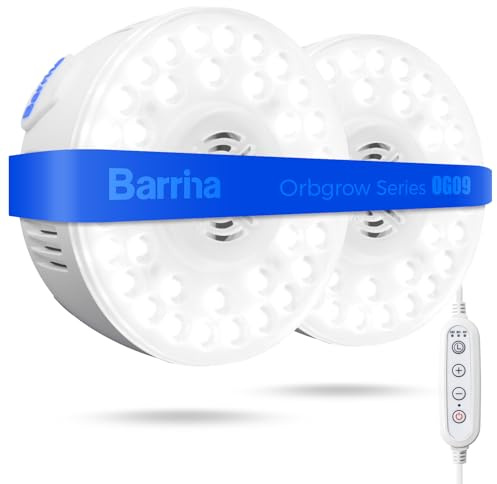 Barrina Orbgrow OG09 Puck Grow Light, 2 x 9W, 5000K, Timer, Dimmable 2-Pack | Full Spectrum Plant Light for Indoor Plants, Magnetic, Linkable, 5 Levels Dimmable, Small Grow lamp, Perfect for Plant Shelf