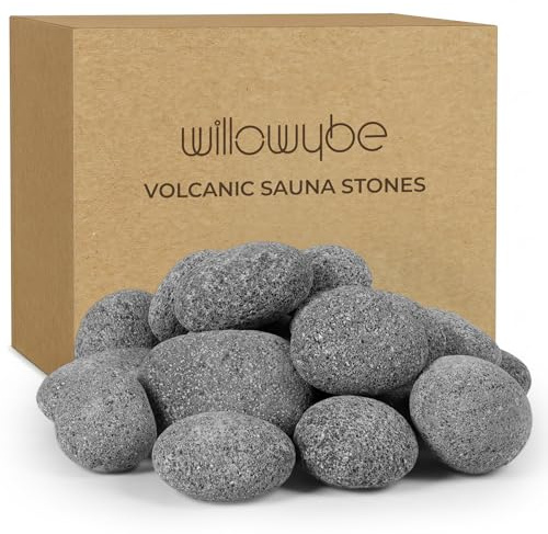 WILLOWYBE Vulkan-Saunastein Felsen 35lb / 16kg - Lavasteine abgerundet für elektrische & holzverbrennende Saunaöfen - poröse Saunasteine für weichen Dampf - Naturgrau - Saunazubehör