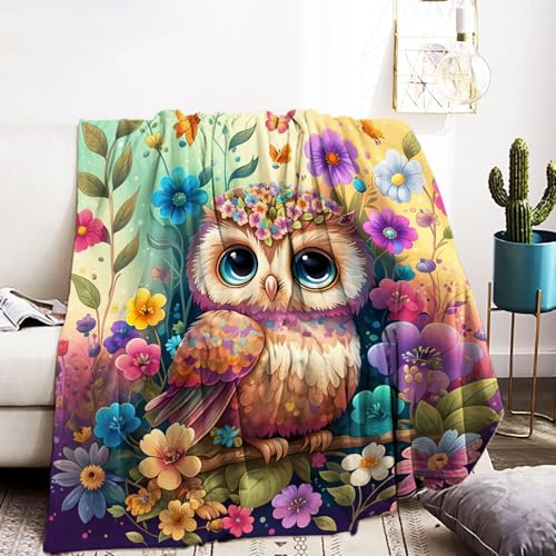 VTRXEG Eule kuscheldecke 130x150,Weich und Kuschelig Flanell Decke, Für Bett Sofa Schlafzimmer Büro (Eule-A, 130x150cm)