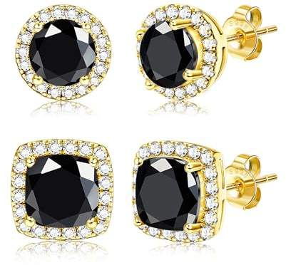 Dochais Ohrstecker Silber 925 Herren Damen Ohrringe Männer Hypoallergene | Zirkonia Ohrstecker Diamond Ohrringe Stecker Runder Quadrat Ohrring Set 14K Vergoldete Schnuck Geschenke Silber/Glod 2 Paar