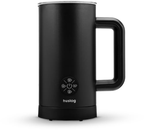 huslog Montalatte elettrico con riscaldamento, 500 W, 4 modalità (caldo e freddo), 300 ml, schiuma di latte da 150 ml, spegnimento automatico, per cappuccino, e vegetale, nero