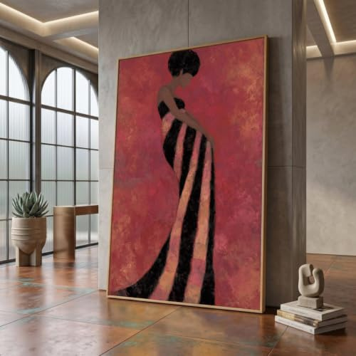 XBTYKPB Frau-Silhouette auf Leinwand, abstraktes Wandbild auf Leinwand, Gemälde in schwarzem und rosa Kleid, modernes Poster mit weiblicher Figur (80 x 110 cm/Innenrahmen)